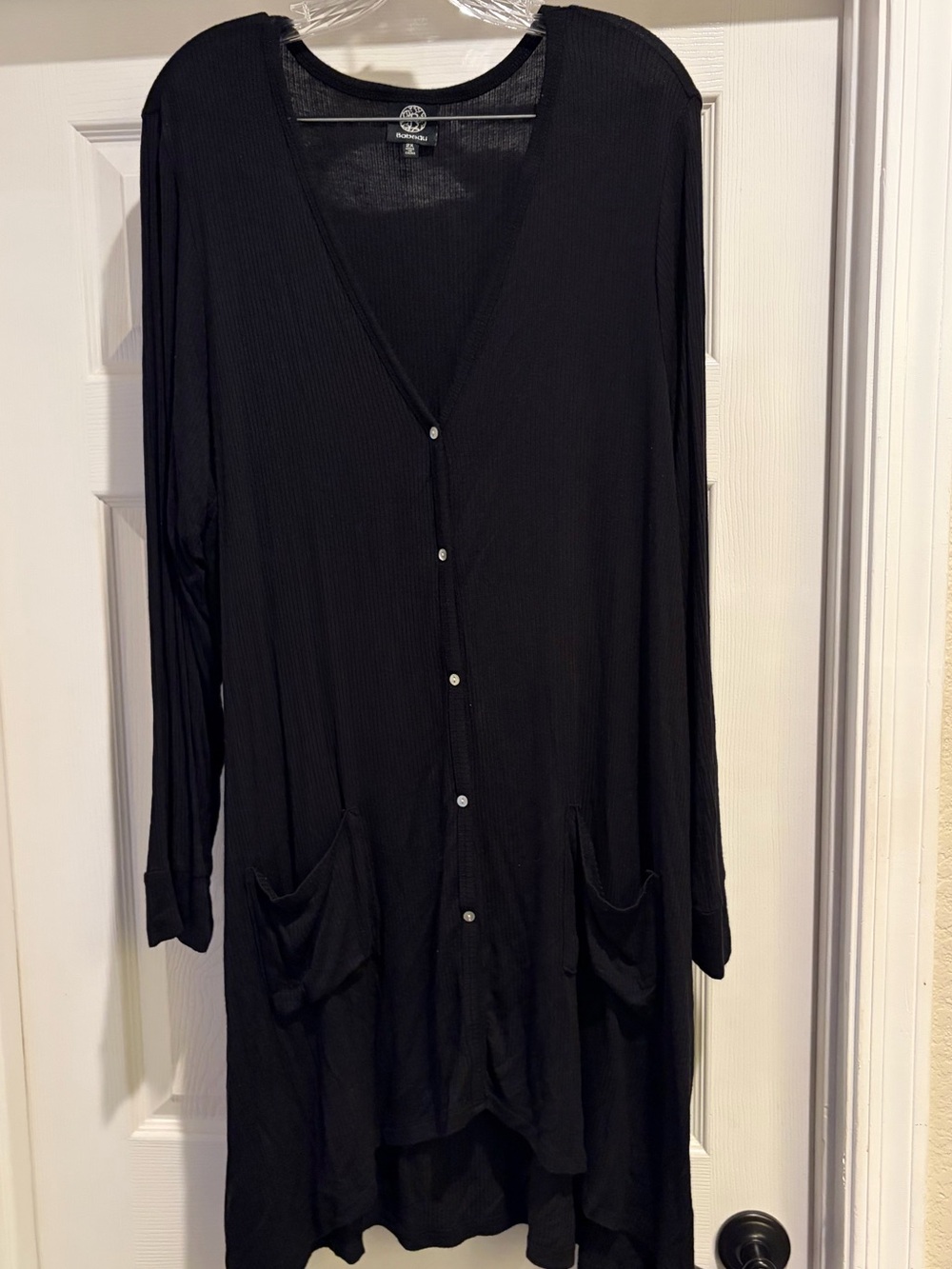 bobeau Black Ribbed Knit Long Cardigan Size 2X